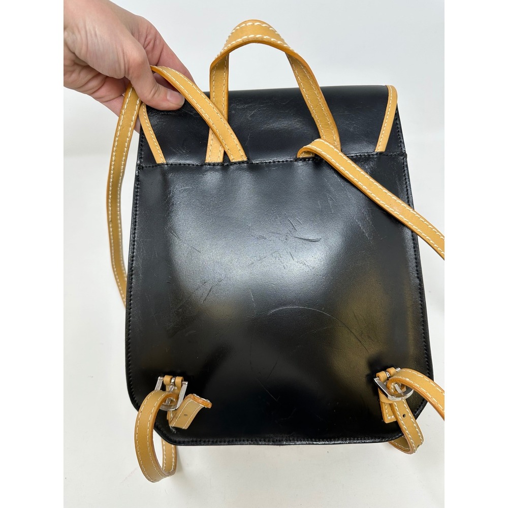 Francesco Biasia Smooth Leather Two-Tone Backpack Black Tan - Picture 5 of 13